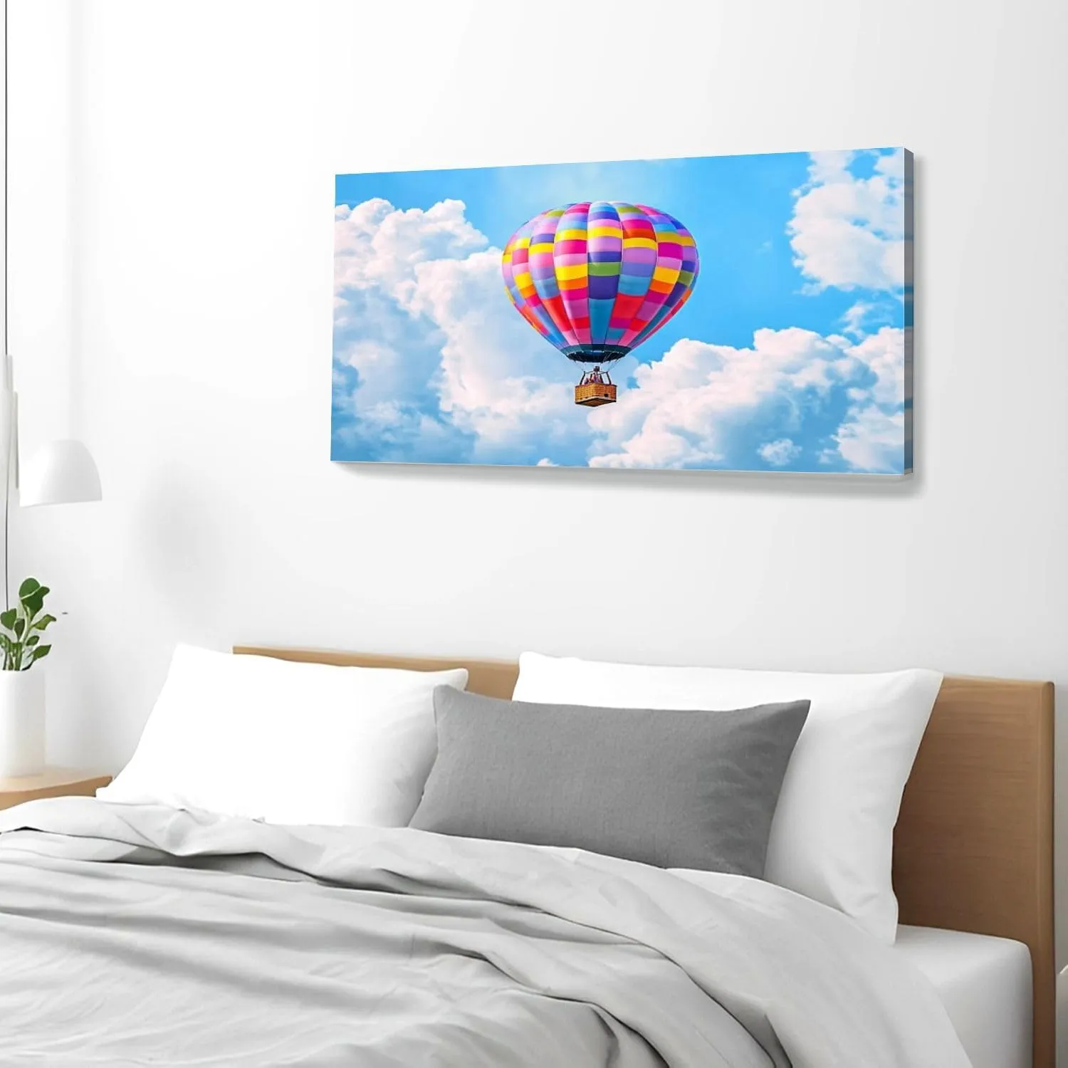 Large Wall Art Prints 20"x40" Hot air balloon flight blue sky Framed Canvas Wall Art Painting Artwork Poster Picture Wall Decor for Living Room Bedroom Hanging