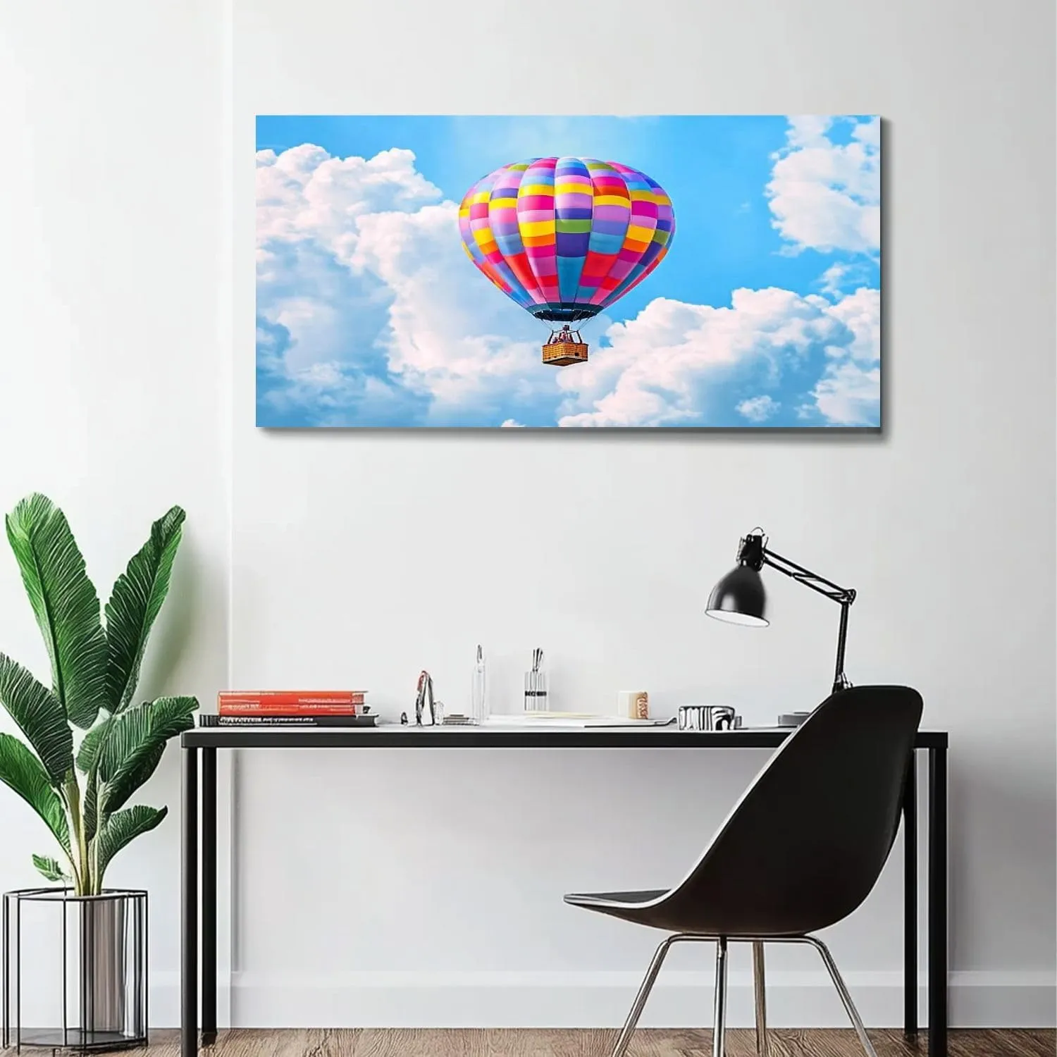 Large Wall Art Prints 20"x40" Hot air balloon flight blue sky Framed Canvas Wall Art Painting Artwork Poster Picture Wall Decor for Living Room Bedroom Hanging