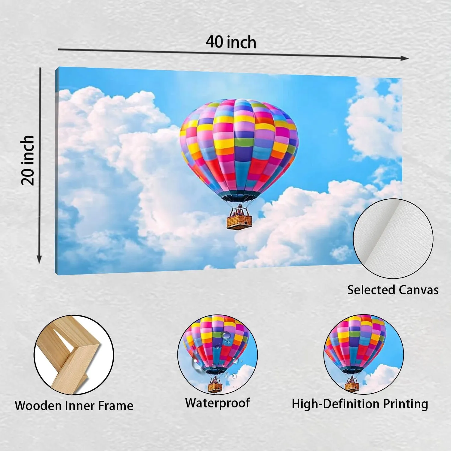 Large Wall Art Prints 20"x40" Hot air balloon flight blue sky Framed Canvas Wall Art Painting Artwork Poster Picture Wall Decor for Living Room Bedroom Hanging