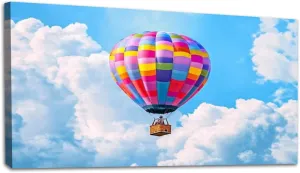 Large Wall Art Prints 20"x40" Hot air balloon flight blue sky Framed Canvas Wall Art Painting Artwork Poster Picture Wall Decor for Living Room Bedroom Hanging