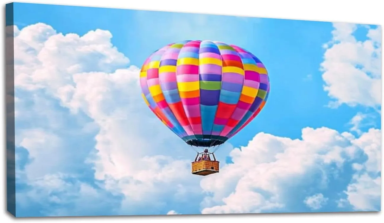 Large Wall Art Prints 20"x40" Hot air balloon flight blue sky Framed Canvas Wall Art Painting Artwork Poster Picture Wall Decor for Living Room Bedroom Hanging