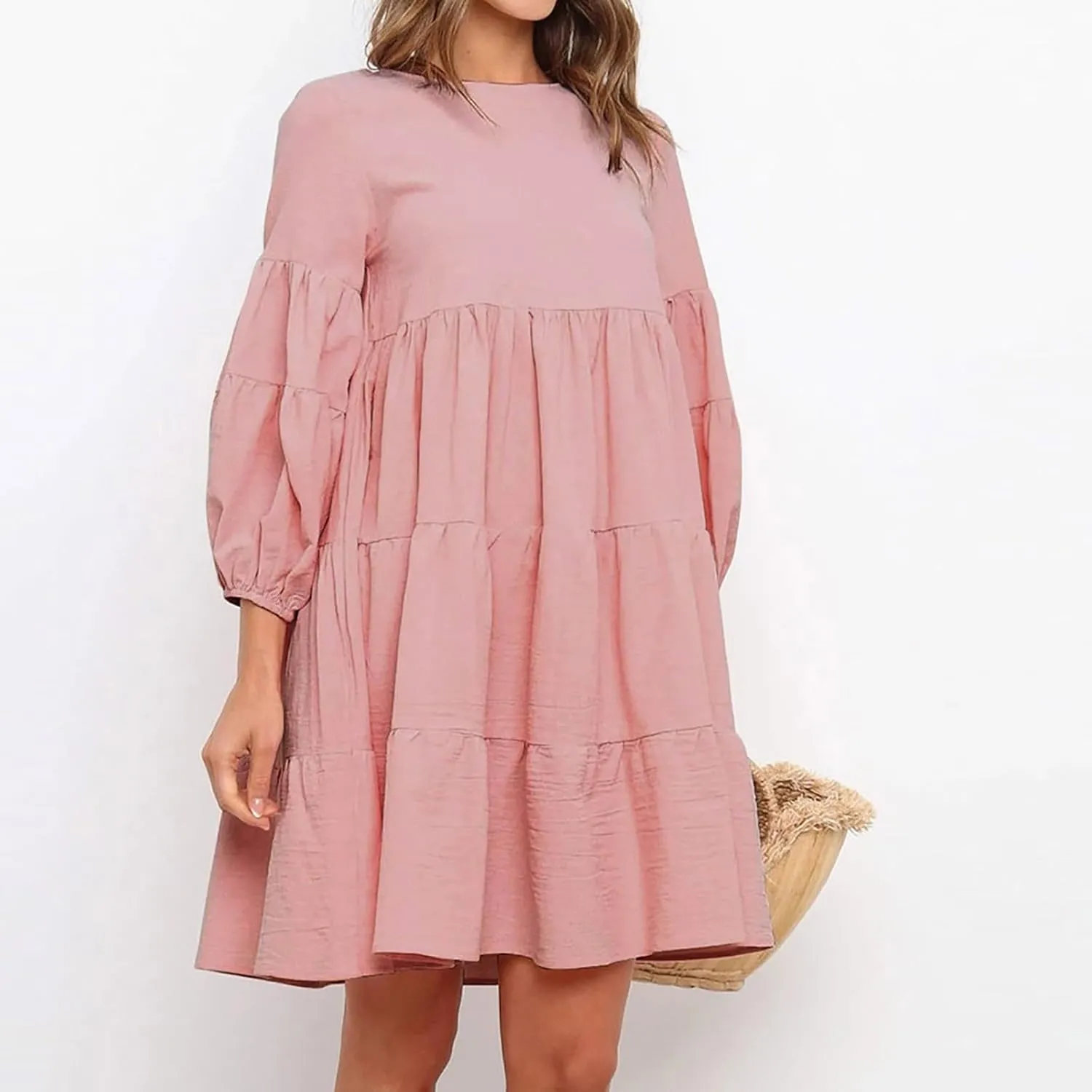 Lastesso Womens Summer Dresses Fashion Flare High Waisted Linen Cotton Sundress Trendy Long Sleeve Wedding Guest Clothes
