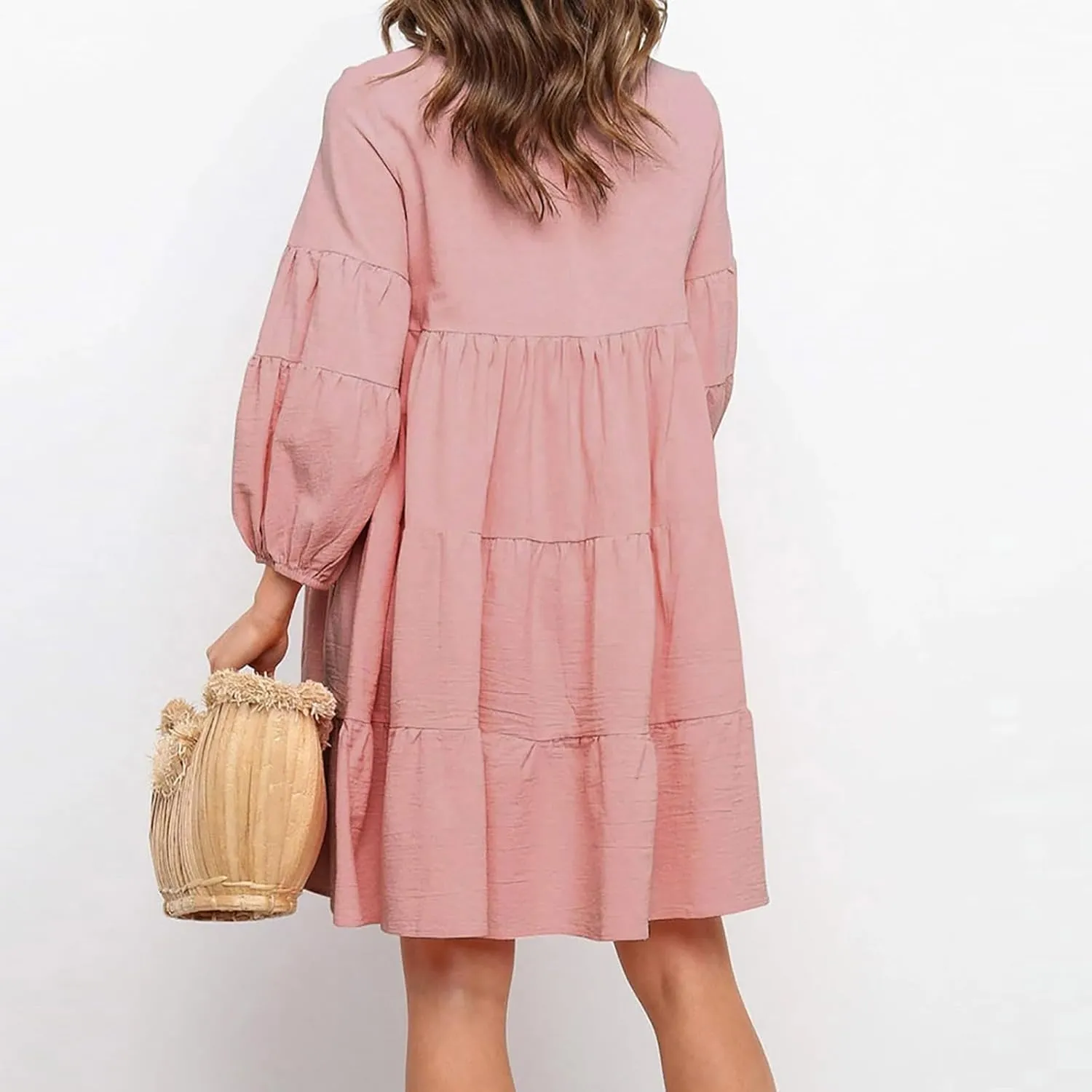 Lastesso Womens Summer Dresses Fashion Flare High Waisted Linen Cotton Sundress Trendy Long Sleeve Wedding Guest Clothes