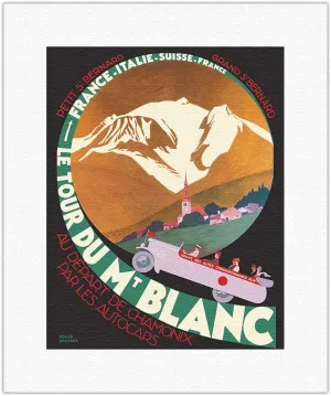 Le Tour du Mont Blanc - Alpine Trek through France Italy Switzerland - Vintage Railroad Travel Poster by Roger Broders c.1928 - Fine Art Rolled Canvas Print 11in x 14in