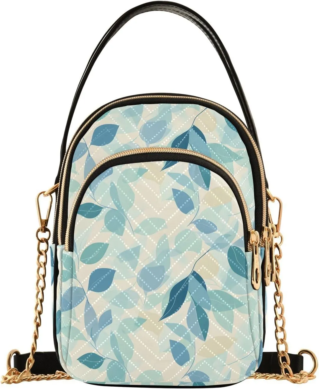 Leafy Green Pattern Shoulder Handbag for Girls Stylish Crossbody Handbags with Detachable Chain Shoulder Strap