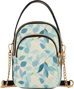 Leafy Green Pattern Shoulder Handbag for Girls Stylish Crossbody Handbags with Detachable Chain Shoulder Strap