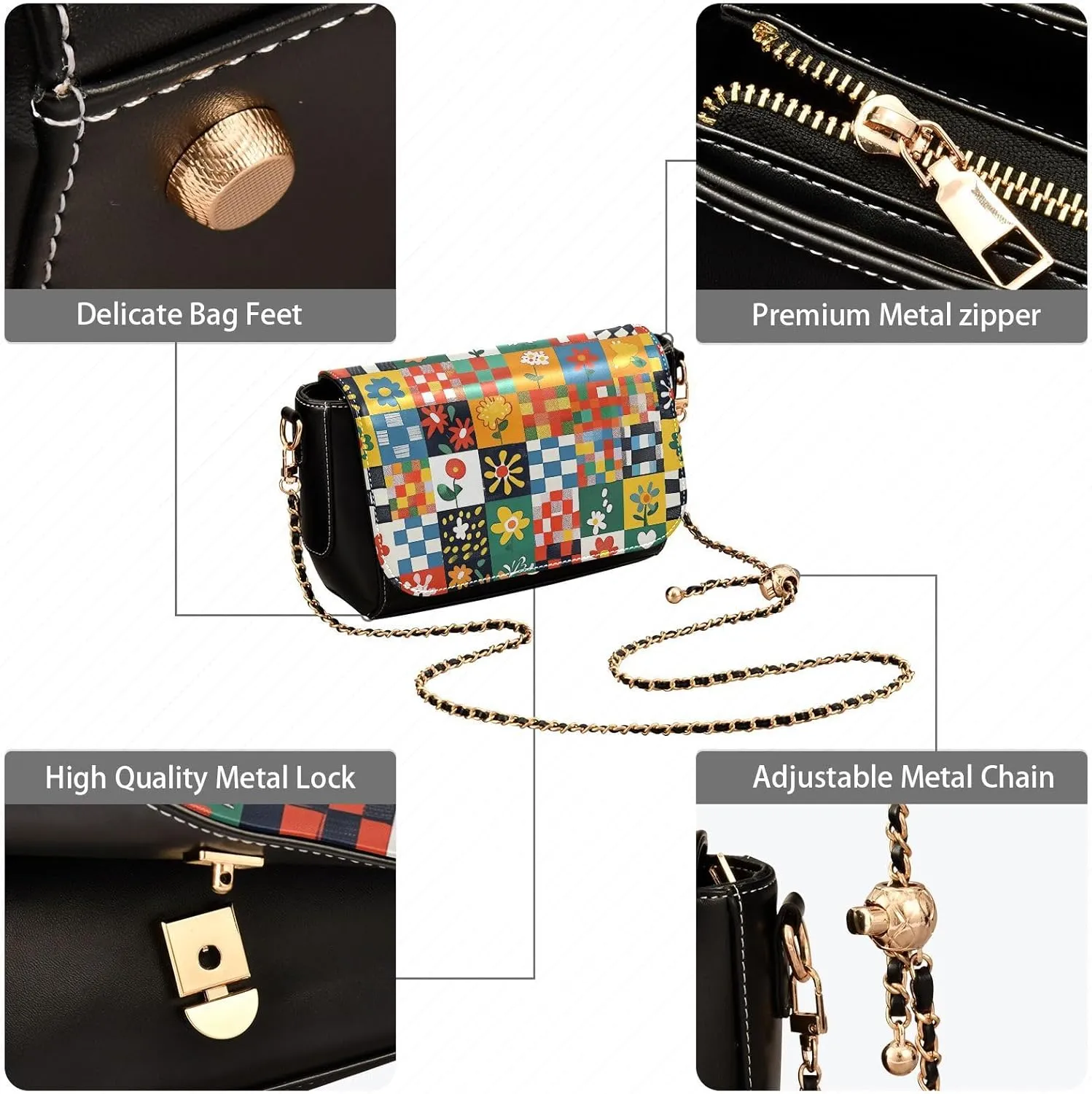 Leather Clamshell Crossbody Handbag with Detachable Adjustable Shoulder Strap Bag for Women Work Travel