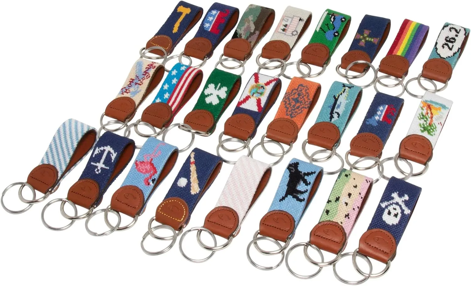 Leather Hand-Stitched Needlepoint Key Fob or Key Chain