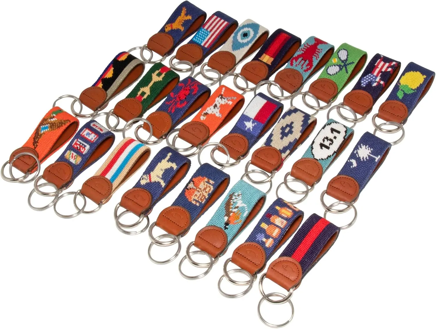 Leather Hand-Stitched Needlepoint Key Fob or Key Chain