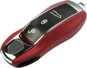 Leather Key Fob Cover for Porsche Macan Panamera 911, Key Chain Keychain Key Cover for Porsche Cayenne 718 Cayman Boxster Accessories (Bordeaux Red)