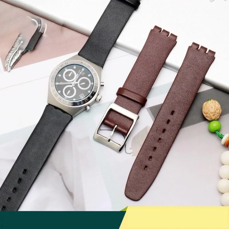 Leather Watch Strap For Swatch SYXS106/115/116 Cowhide Watch Chain For Women, 17mm Wacth Band