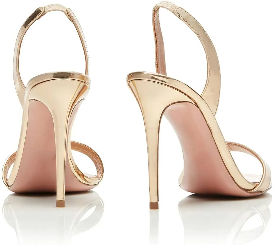 LEHOOR Women Slingback Stiletto Heels Dress Sandals Backless Strappy Heeled Sandal Round Open Toe Formal Sandals 4 Inch High Heel Elastic Ankle Strap Classy Evening Sandals for Wedding Party 4-11 M US