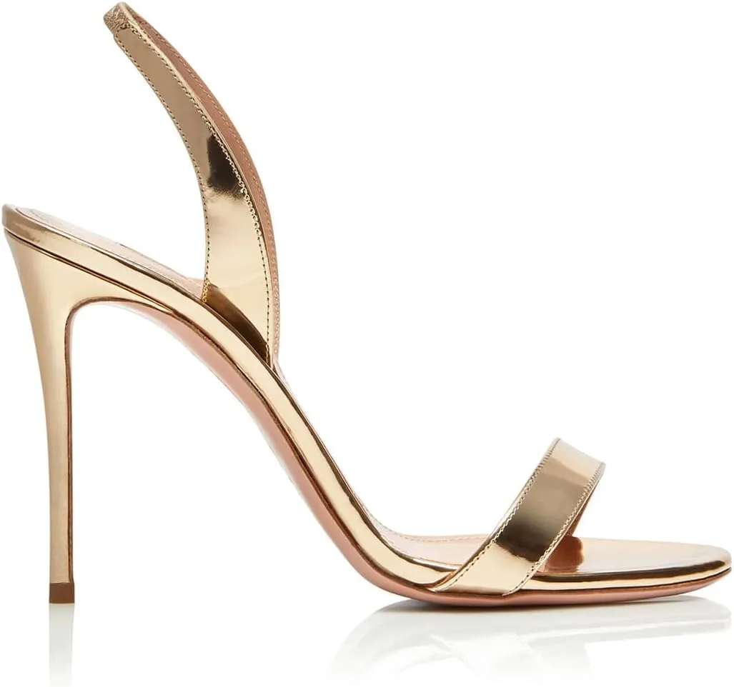 LEHOOR Women Slingback Stiletto Heels Dress Sandals Backless Strappy Heeled Sandal Round Open Toe Formal Sandals 4 Inch High Heel Elastic Ankle Strap Classy Evening Sandals for Wedding Party 4-11 M US