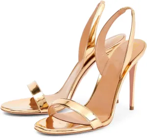 LEHOOR Women Slingback Stiletto Heels Dress Sandals Backless Strappy Heeled Sandal Round Open Toe Formal Sandals 4 Inch High Heel Elastic Ankle Strap Classy Evening Sandals for Wedding Party 4-11 M US