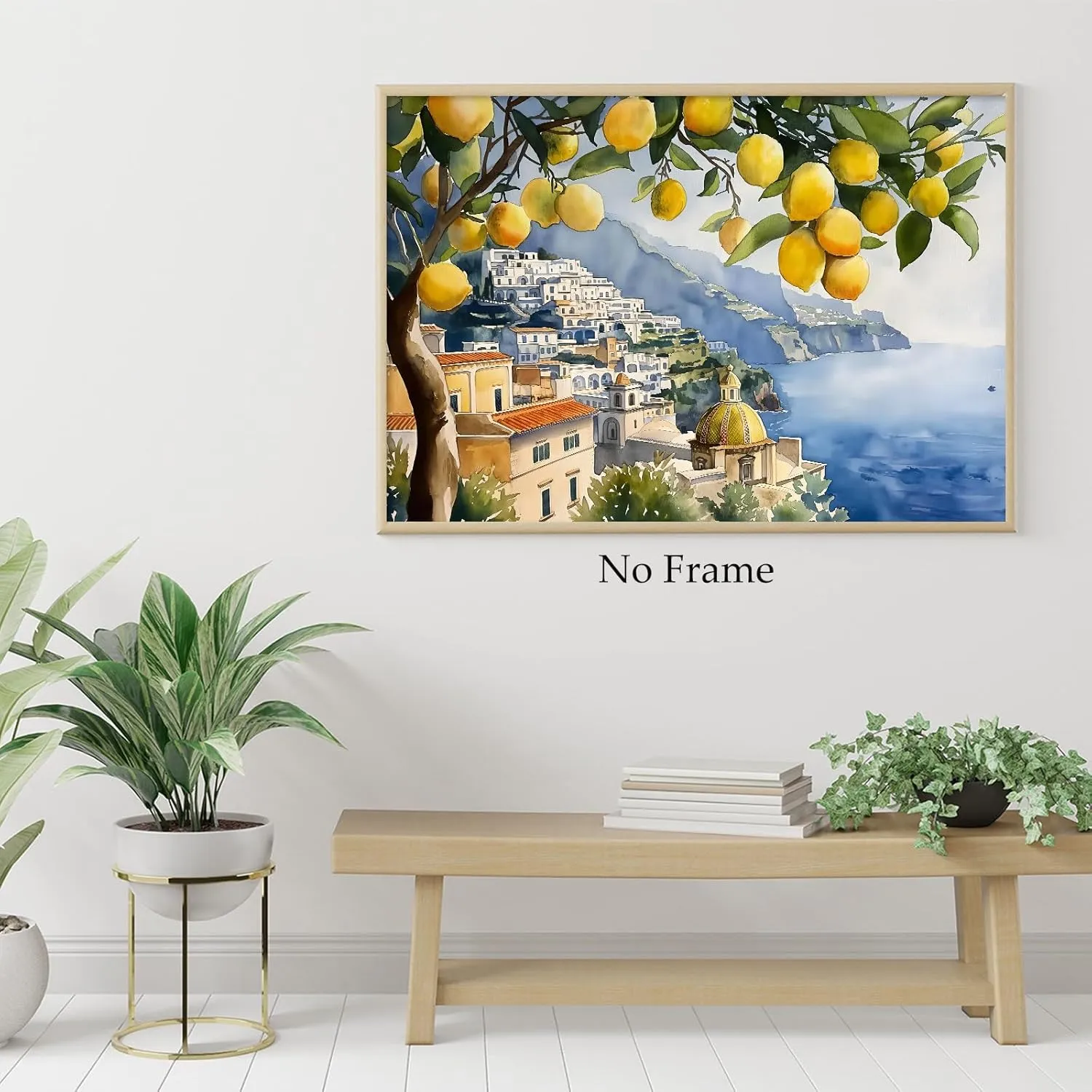 Lemon Tree Canvas Wall Art Beach Landscape Painting Italian Coastal Wall Art Vintage Lemon Art Print Italian Beach Picture Seaside Artwork for Walls Italy Amalfi Coast Wall Art 16x24inch No Frame