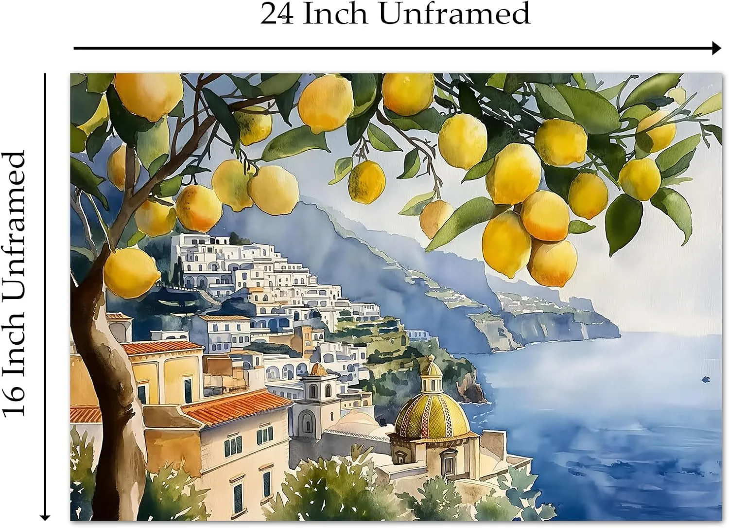 Lemon Tree Canvas Wall Art Beach Landscape Painting Italian Coastal Wall Art Vintage Lemon Art Print Italian Beach Picture Seaside Artwork for Walls Italy Amalfi Coast Wall Art 16x24inch No Frame