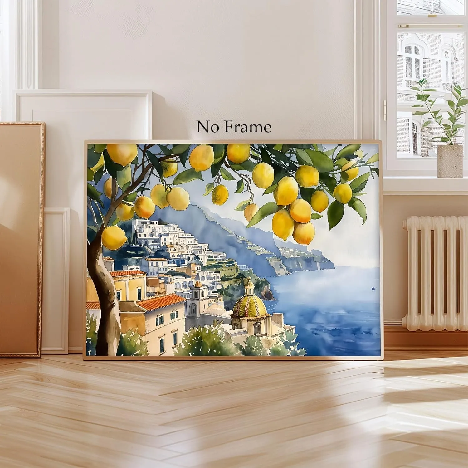 Lemon Tree Canvas Wall Art Beach Landscape Painting Italian Coastal Wall Art Vintage Lemon Art Print Italian Beach Picture Seaside Artwork for Walls Italy Amalfi Coast Wall Art 16x24inch No Frame