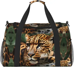 Leopard pattern print Large Canvas Travel Duffel Bag Weekender Bags for Women Overnight Bag Carry On Tote Bag