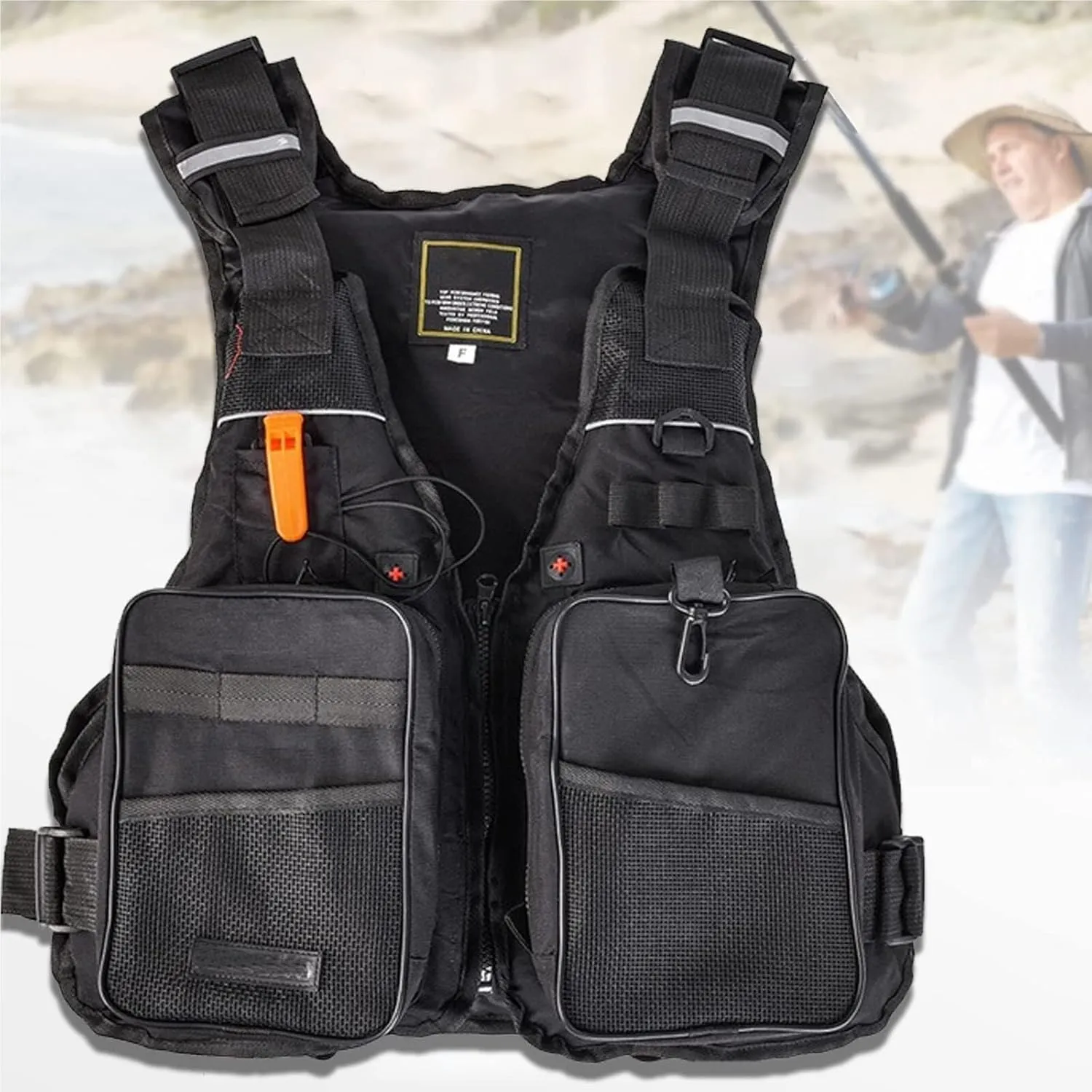 Life Jacket for Adults, 220lbs Capacity with Adjustable Belt, Zipper, Safety Whistle for Fishing, Kayaking, Boating Safety Vest