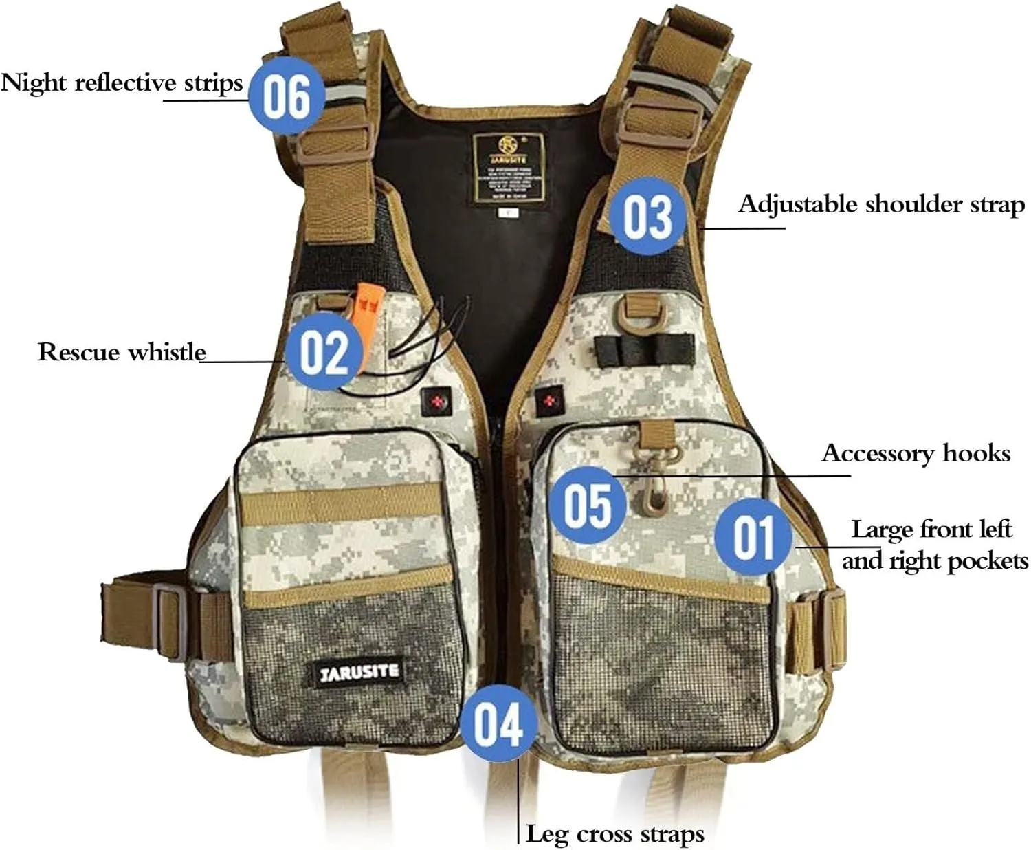 Life Jacket for Adults, 220lbs Capacity with Adjustable Belt, Zipper, Safety Whistle for Fishing, Kayaking, Boating Safety Vest