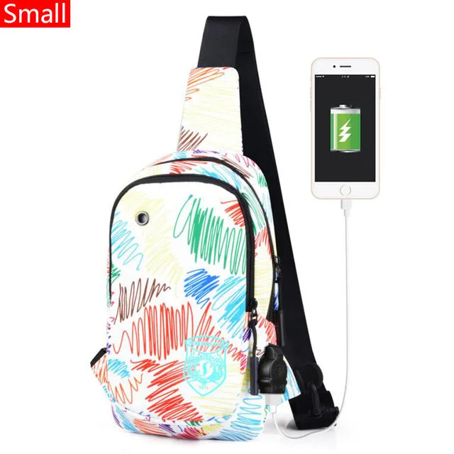 Light Luminous Shoulder Pack Canvas Sports  with USB E