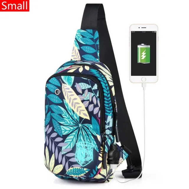 Light Luminous Shoulder Pack Canvas Sports  with USB E