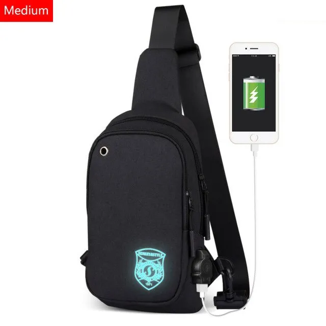 Light Luminous Shoulder Pack Canvas Sports  with USB E