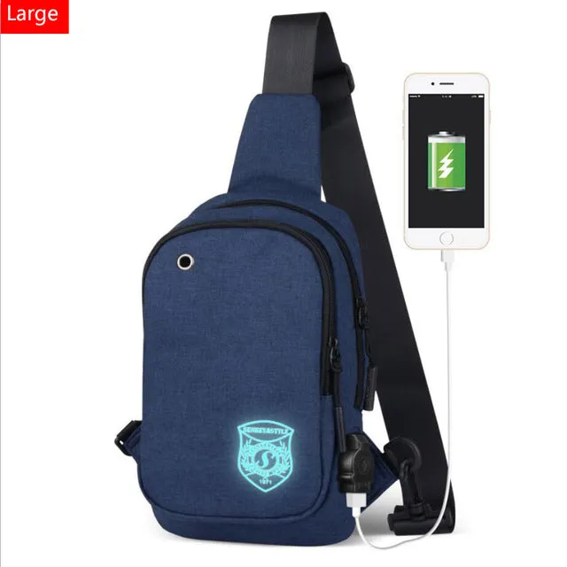 Light Luminous Shoulder Pack Canvas Sports  with USB E