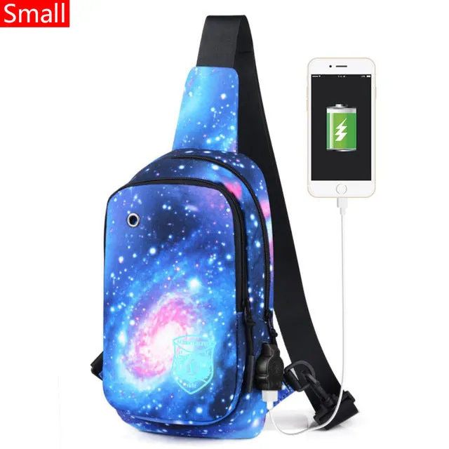 Light Luminous Shoulder Pack Canvas Sports  with USB E