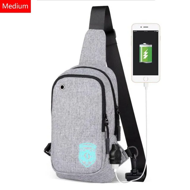 Light Luminous Shoulder Pack Canvas Sports  with USB E