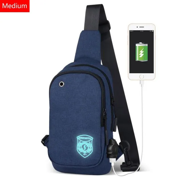Light Luminous Shoulder Pack Canvas Sports  with USB E