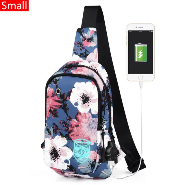 Light Luminous Shoulder Pack Canvas Sports  with USB E