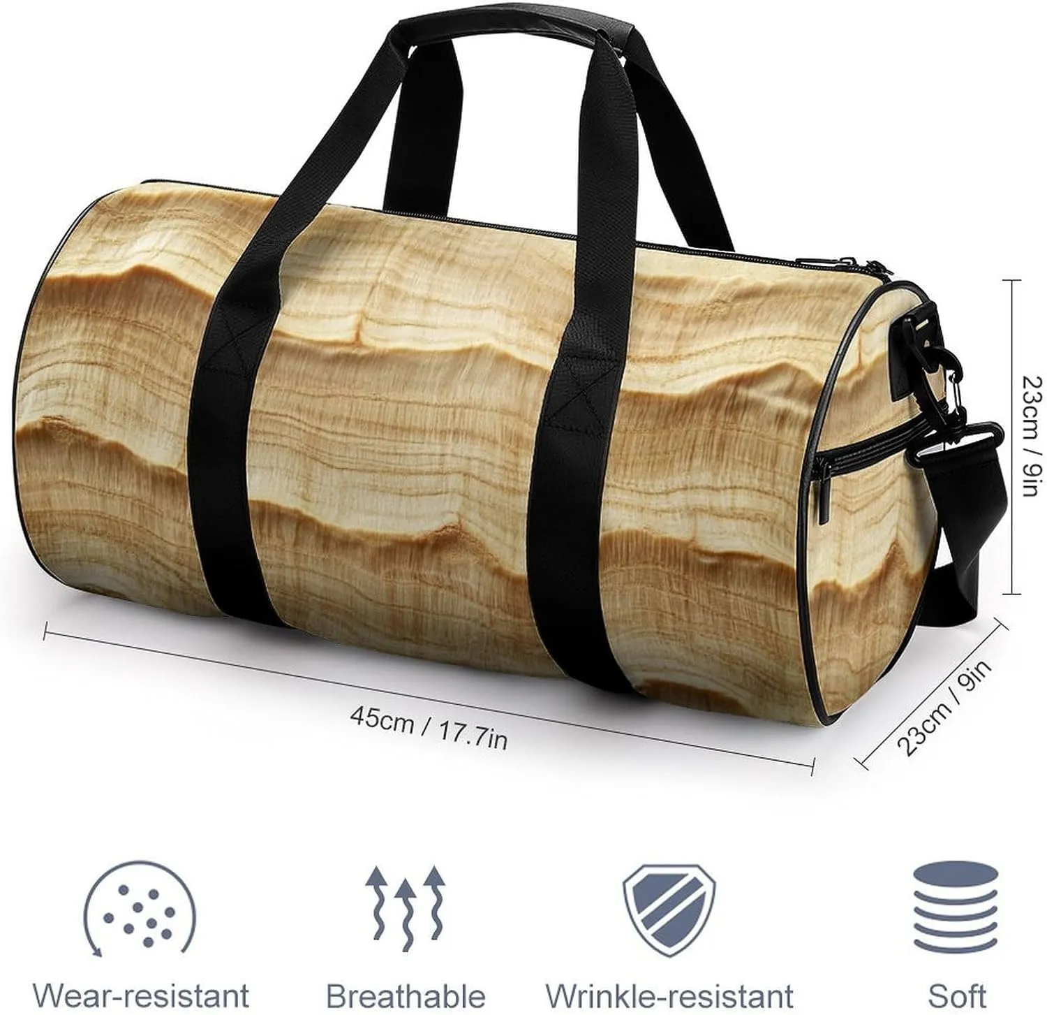 Light Yellow Birch Wood Grain Texture Travel Gym Bag for Women Men Cylindrical Duffle Bag Sport Workout Bag with Shoulder Strap