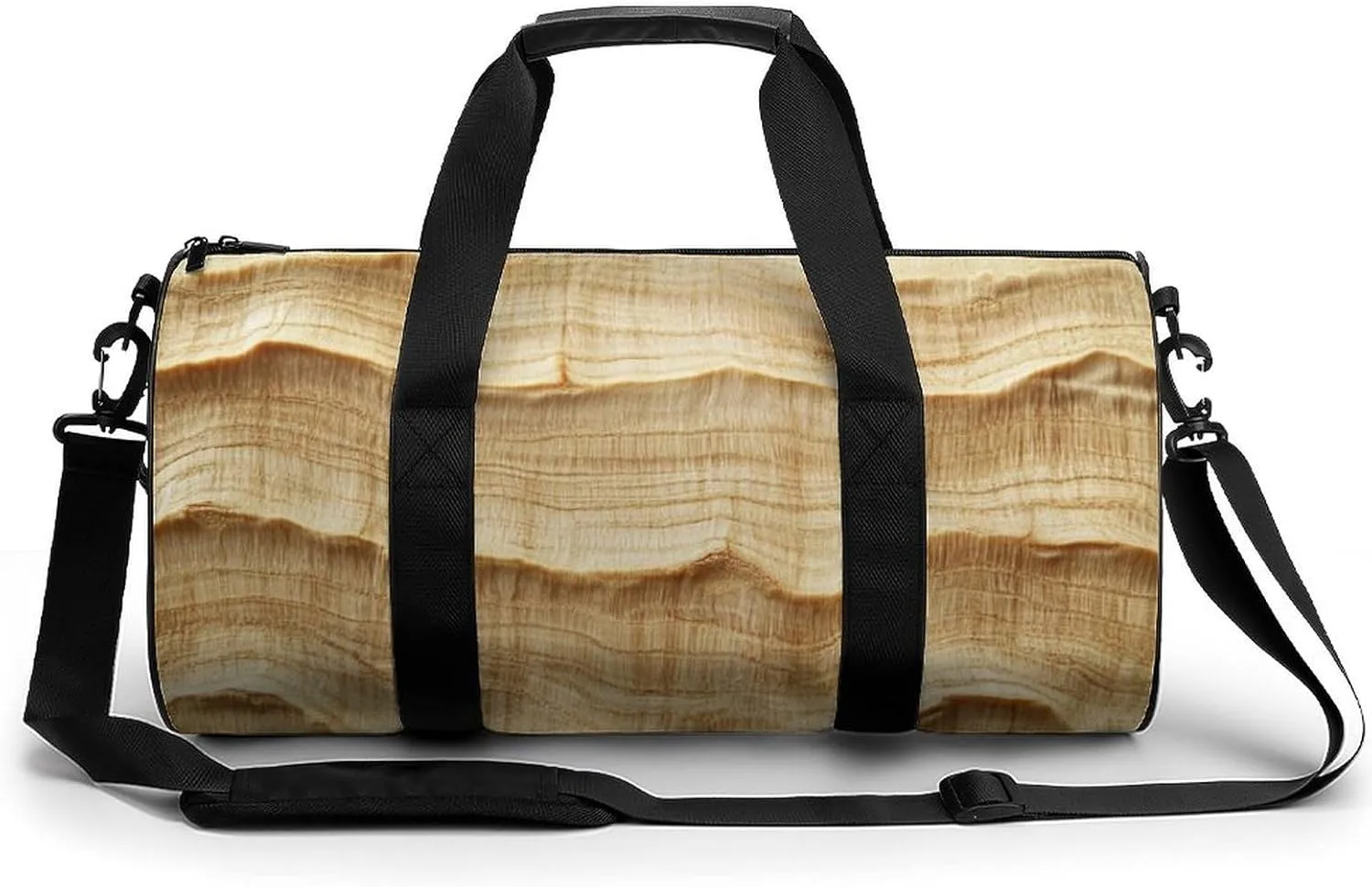 Light Yellow Birch Wood Grain Texture Travel Gym Bag for Women Men Cylindrical Duffle Bag Sport Workout Bag with Shoulder Strap