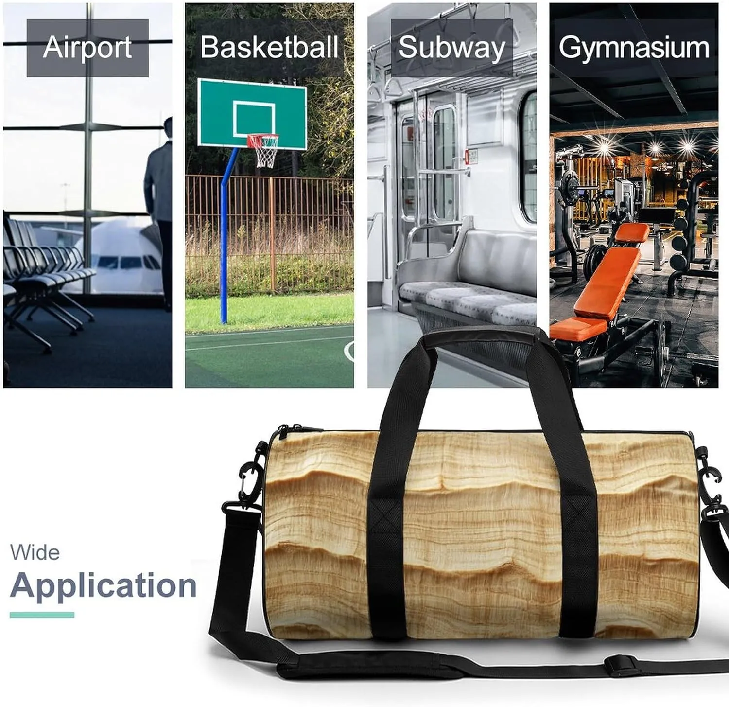 Light Yellow Birch Wood Grain Texture Travel Gym Bag for Women Men Cylindrical Duffle Bag Sport Workout Bag with Shoulder Strap