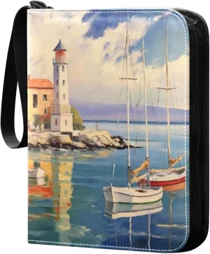 Lighthouse Painting Card Binder, 400 Pockets Card Holder with 50 Sleeves, Sturdy Card Holder Folders for Game Cards & Sports Cards