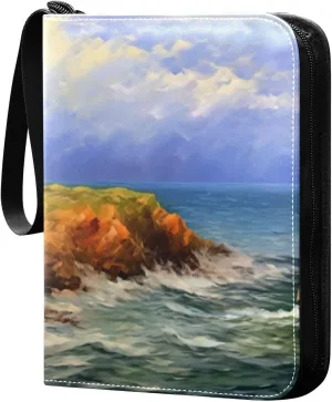 Lighthouse Painting Card Binder, 400 Pockets Card Holder with 50 Sleeves, Sturdy Card Holder Folders for Game Cards & Sports Cards
