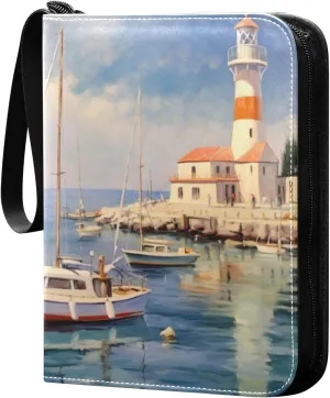 Lighthouse Painting Card Binder, 400 Pockets Card Holder with 50 Sleeves, Sturdy Card Holder Folders for Game Cards & Sports Cards