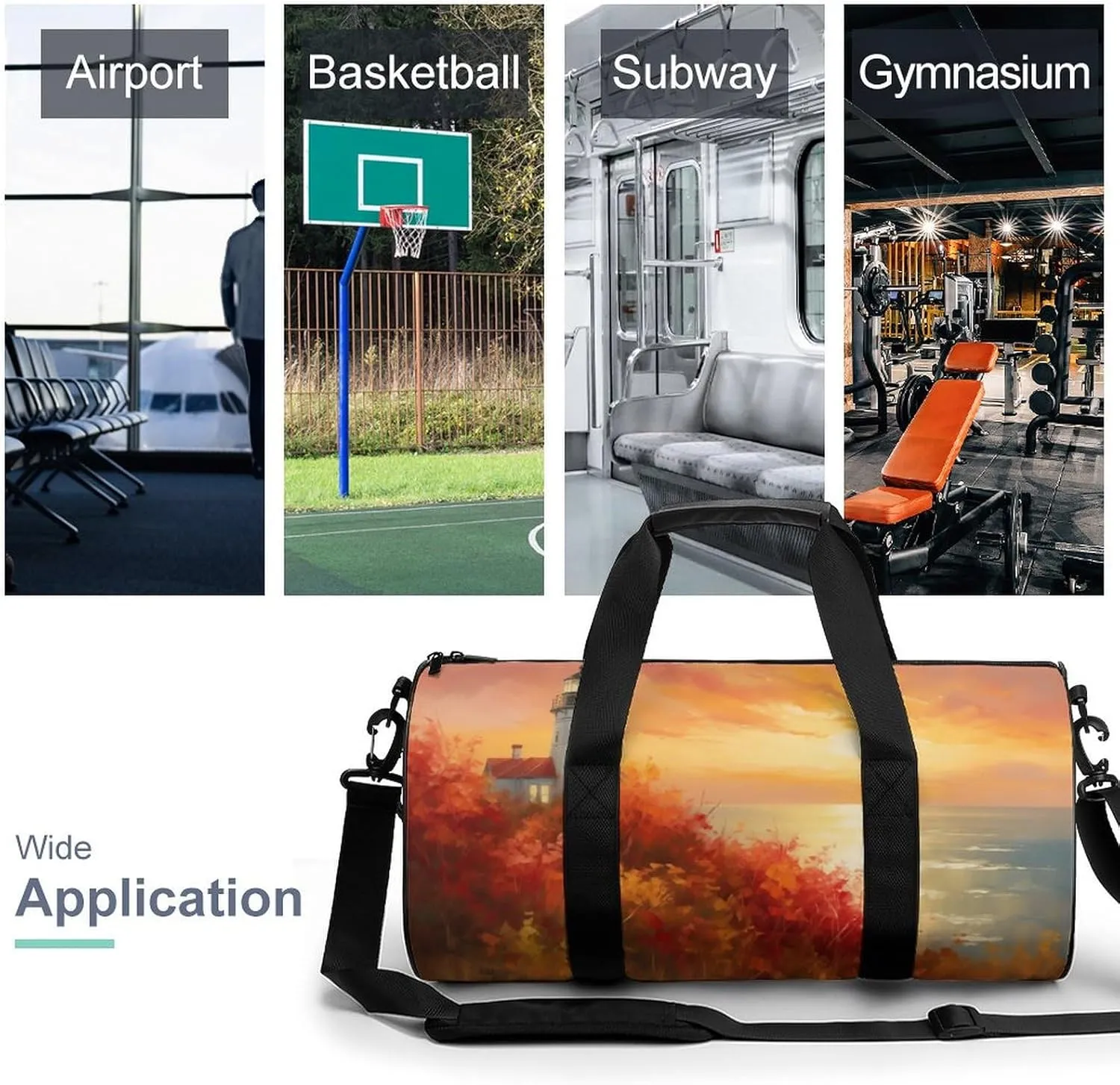 Lighthouse Vibrant Autumn Landscape Travel Gym Bag for Women Men Cylindrical Duffle Bag Sport Workout Bag with Shoulder Strap