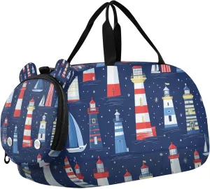 Lighthouses Blue Duffle Bag for Toddler Girls Boys, Sports Gym Bag with Shoe Compartments, Kids Travel Overnight Weekender Shoulder Bag