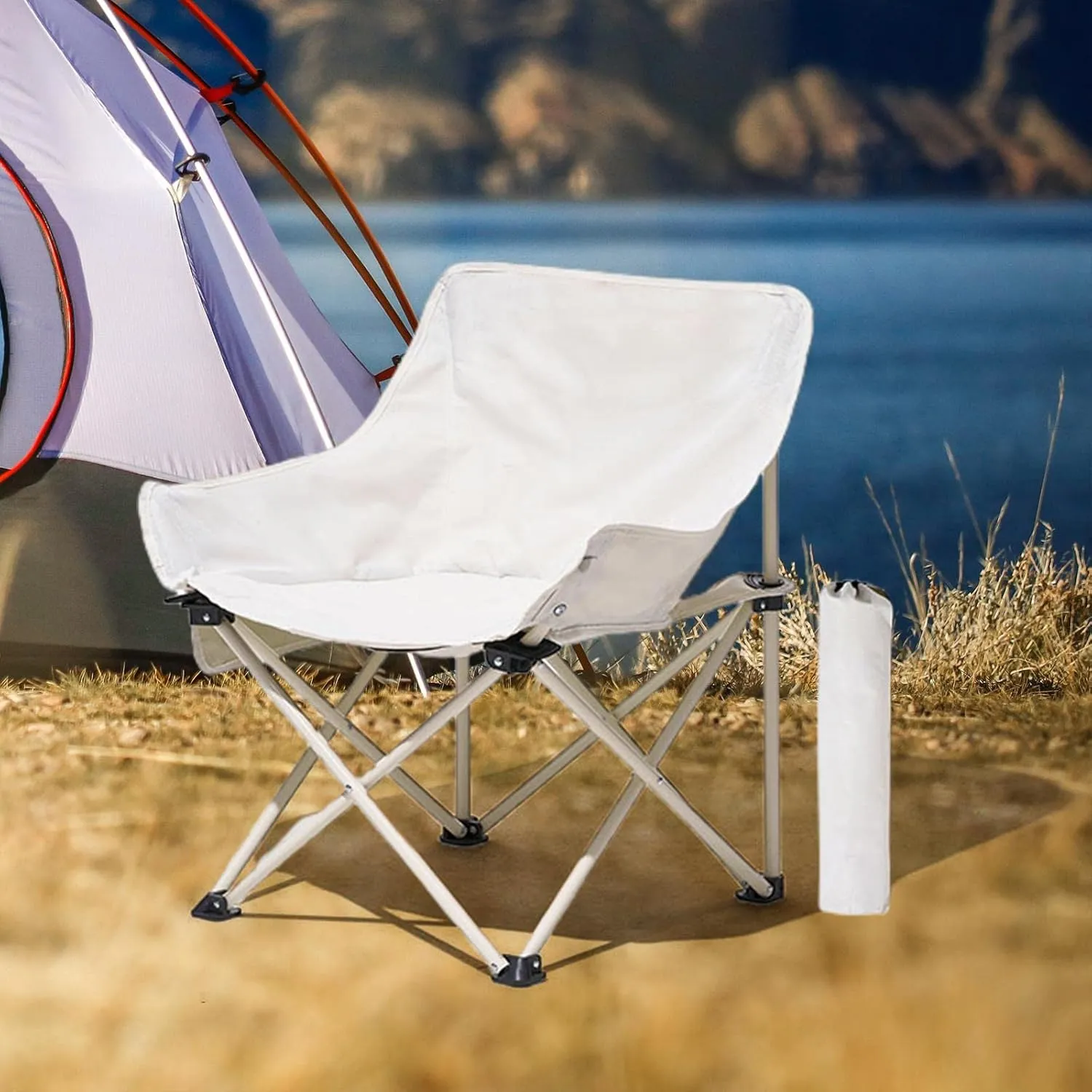 Lightweight Folding Chair Camping Stool Chair Collapsible Beach Chair Folding Camping Chair for Backpacking Fishing Beach (White)
