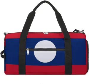 Lightweight Laos Flag Duffel Bag for Boys Girls with Wet Pocket Gym Tote