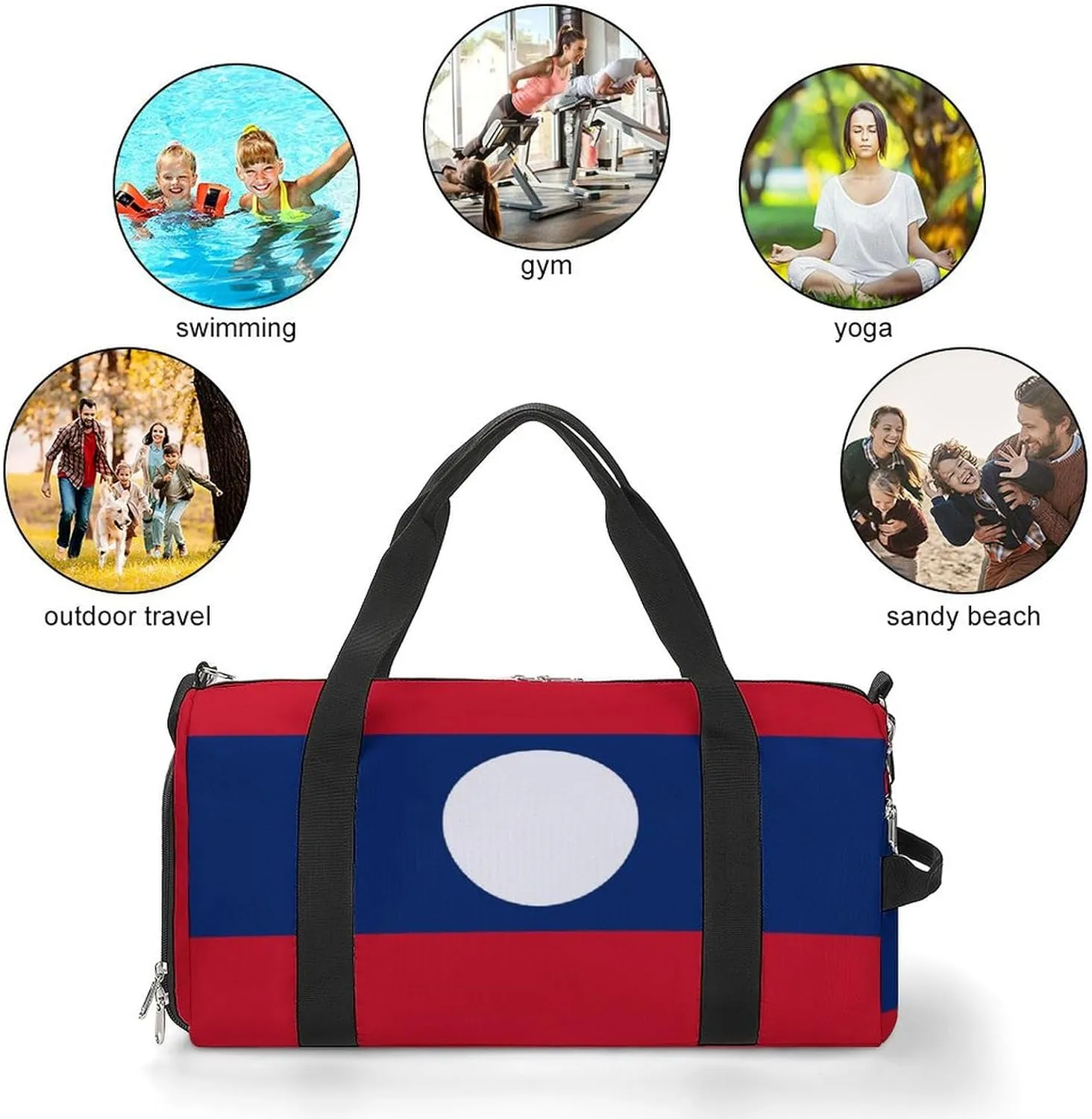 Lightweight Laos Flag Duffel Bag for Boys Girls with Wet Pocket Gym Tote