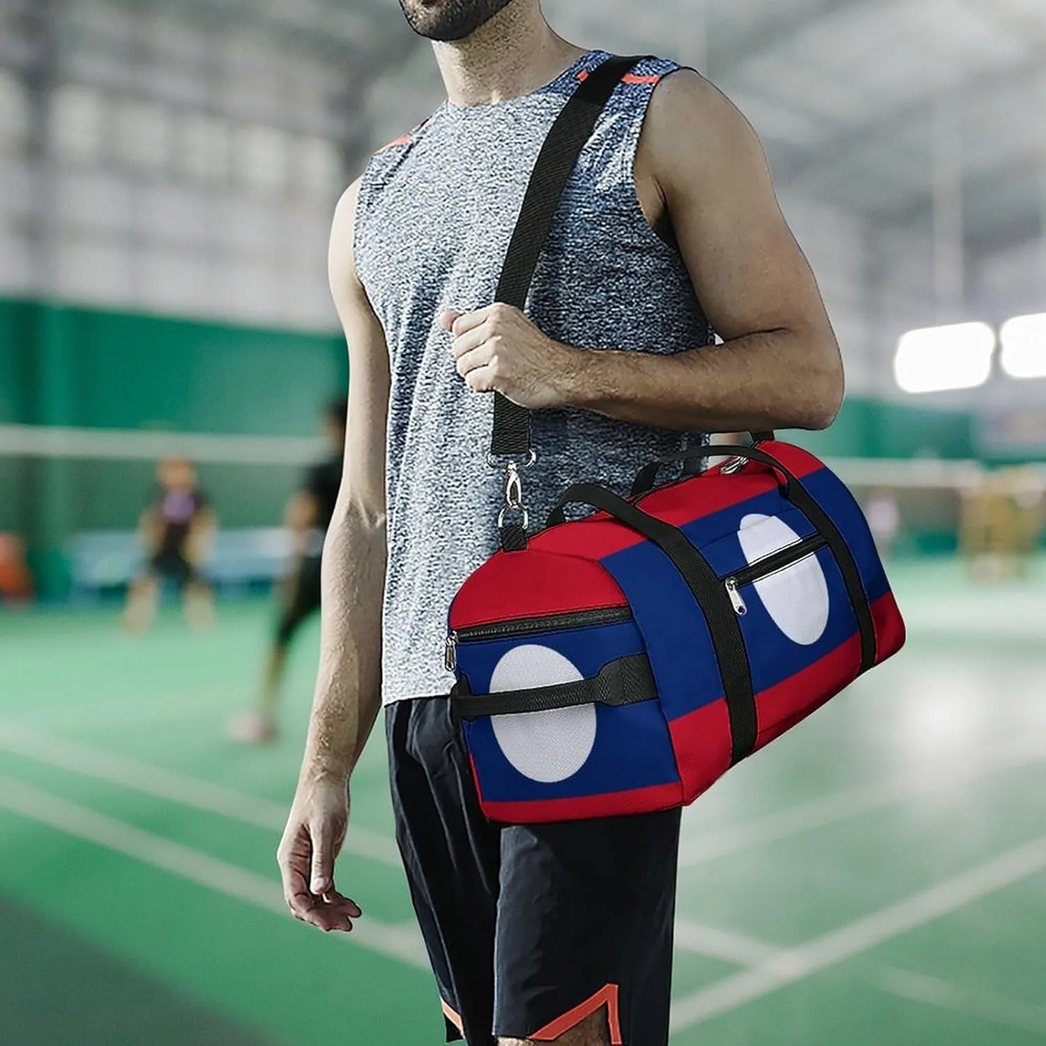 Lightweight Laos Flag Duffel Bag for Boys Girls with Wet Pocket Gym Tote