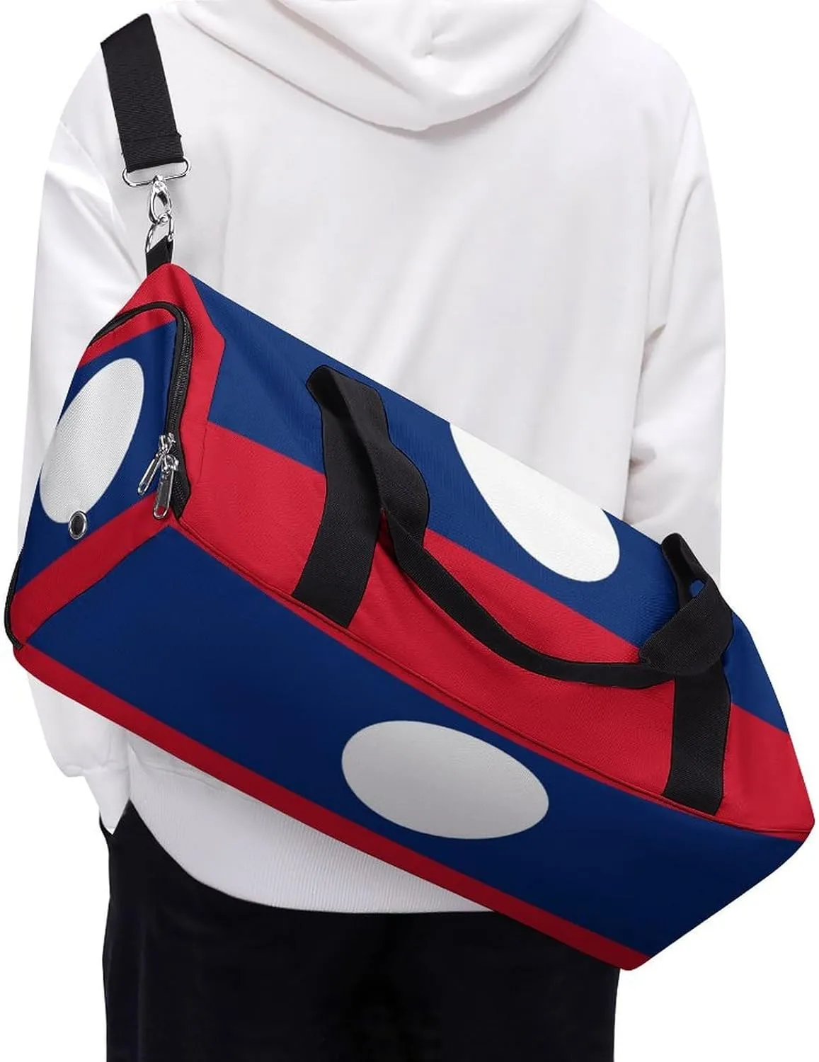 Lightweight Laos Flag Duffel Bag for Boys Girls with Wet Pocket Gym Tote