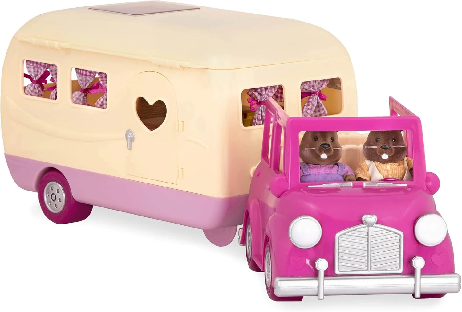 Li’l Woodzeez – Happy Camper Pink with Detachable Toy Vehicle – 40 Pcs Dollhouse Playset Including Furnitures, Play Food & Kitchen Accessories for Kids Age 3  – Doll Figures Sold Seperately