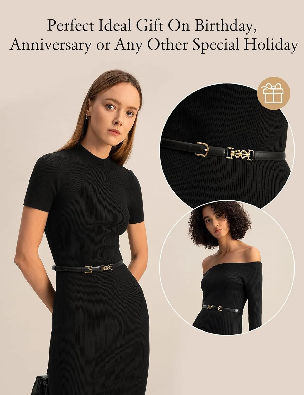 LilySilk Womens Clasp Leather Skinny Belt for Dresses Pants & Jeans, Adjustable & Stretchable Waistband with Metal Buckle