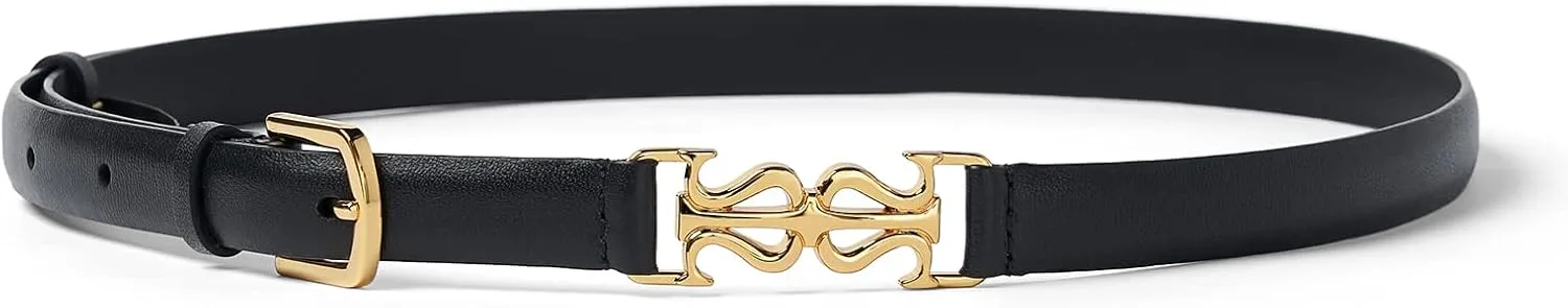 LilySilk Womens Clasp Leather Skinny Belt for Dresses Pants & Jeans, Adjustable & Stretchable Waistband with Metal Buckle