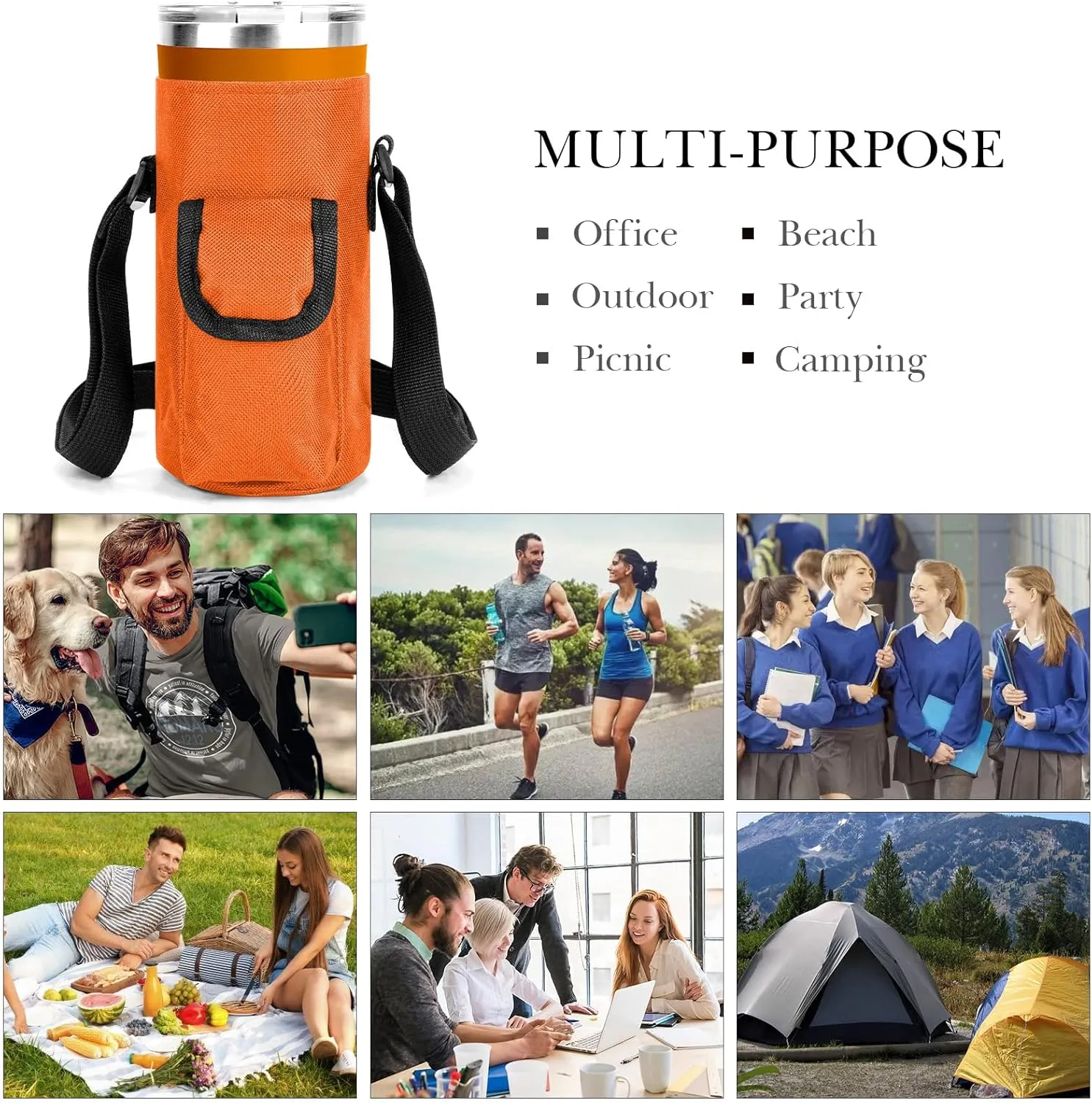 Linkidea Tumbler Carrier with Strap Compatible with YETI Rambler Tumbler 20oz, Iron °Flask Classic Tumbler 2.0 20/24oz, Coffee Mug Sling Bag Holder, Shoulder Strap with Pocket
