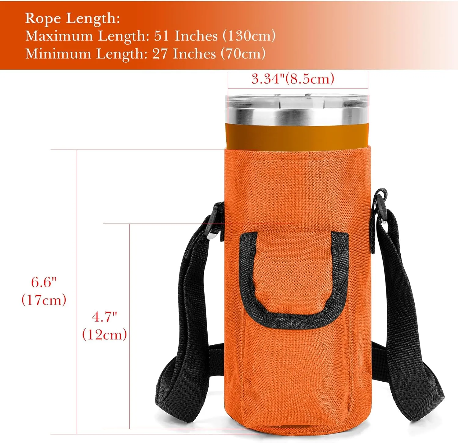 Linkidea Tumbler Carrier with Strap Compatible with YETI Rambler Tumbler 20oz, Iron °Flask Classic Tumbler 2.0 20/24oz, Coffee Mug Sling Bag Holder, Shoulder Strap with Pocket
